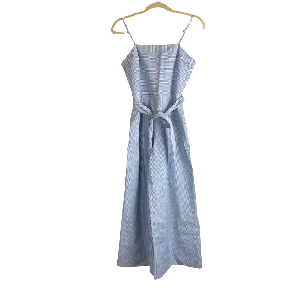 Banana Republic Linen Jumpsuit Blue Tie Waist Size 0